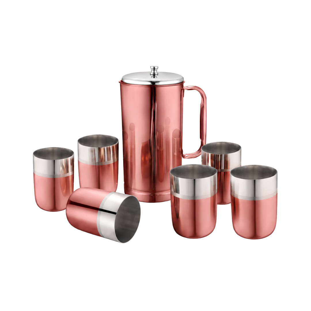 FnS Glory 7-Pc Rose Gold PVD Stainless Steel Pitcher & Glass Set