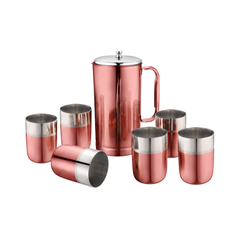 FnS Glory 7-Pc Rose Gold PVD Stainless Steel Pitcher & Glass Set