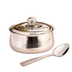 FnS Genoa 1600 ml Hammered Stainless Steel Casserole with Serving Spoon