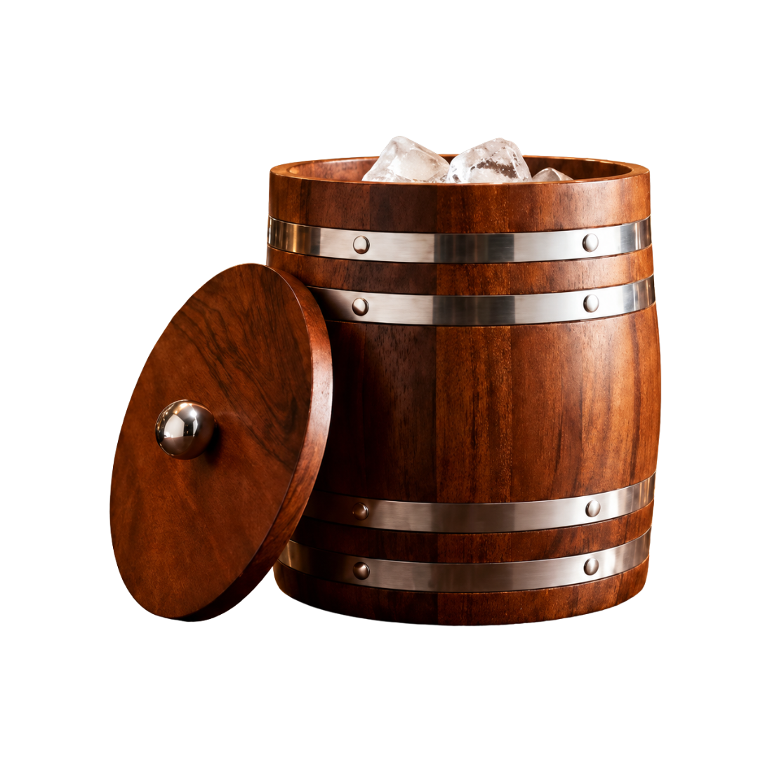 FnS Wooden Finish Stainless Steel Ice Bucket with Lid