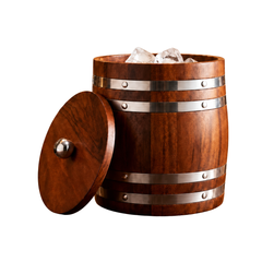 FnS Wooden Finish Stainless Steel Ice Bucket with Lid