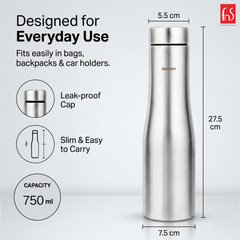 Montavo by FnS Purify Stainless Steel Water Bottle Set of 4 (Capacity 750 ml)
