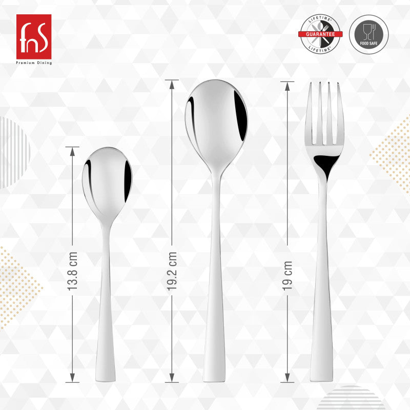 FnS Slim Line Stainless Steel Cutlery Set with Stand (6 Dinner Spoons, 6 Dinner Forks, 6 Teaspoons & 1 Cutlery Stand)