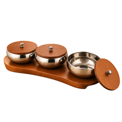 FnS Brazos 3-Pc Stainless Steel Serving Bowl Set with Lids & Tray
