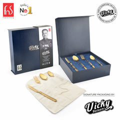Chef Vicky Ratnani's Signature Collection By FnS Velora Stainless Steel 24 Pcs Cutlery Set with Box Pack | 6 Dinner Spoon, 6 Dinner Fork, 6 Dinner Knife/Butter Knife, 6 Teaspoon | Premium Textured Handle Design Cutlery for Home, Dining & Kitchen