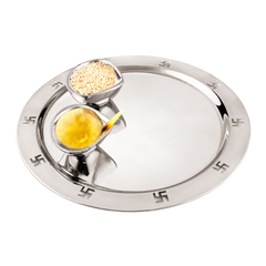 FnS Premium 3-Pc Stainless Steel Pooja Thali Set