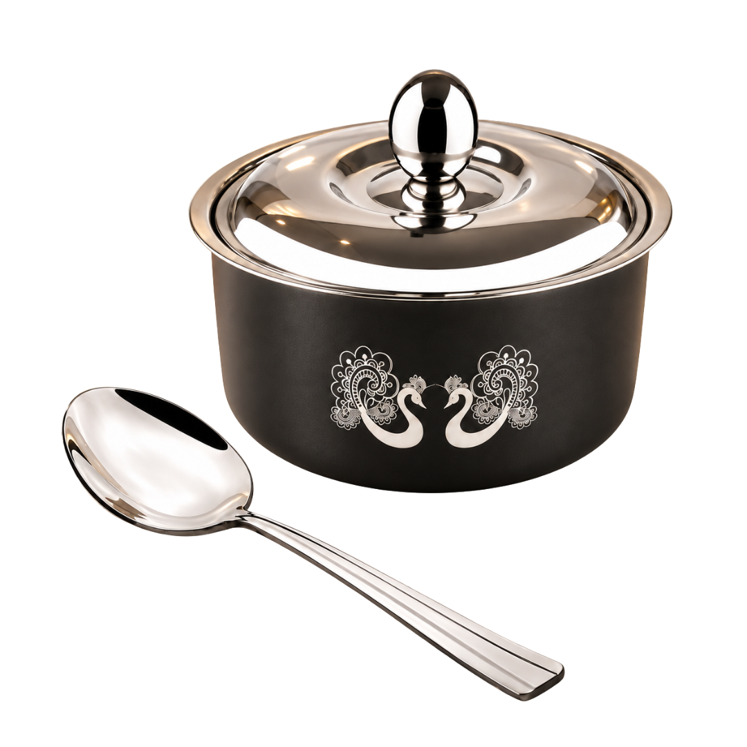 FnS Hazel 2200 ml Black Stainless Steel Casserole with Serving Spoon