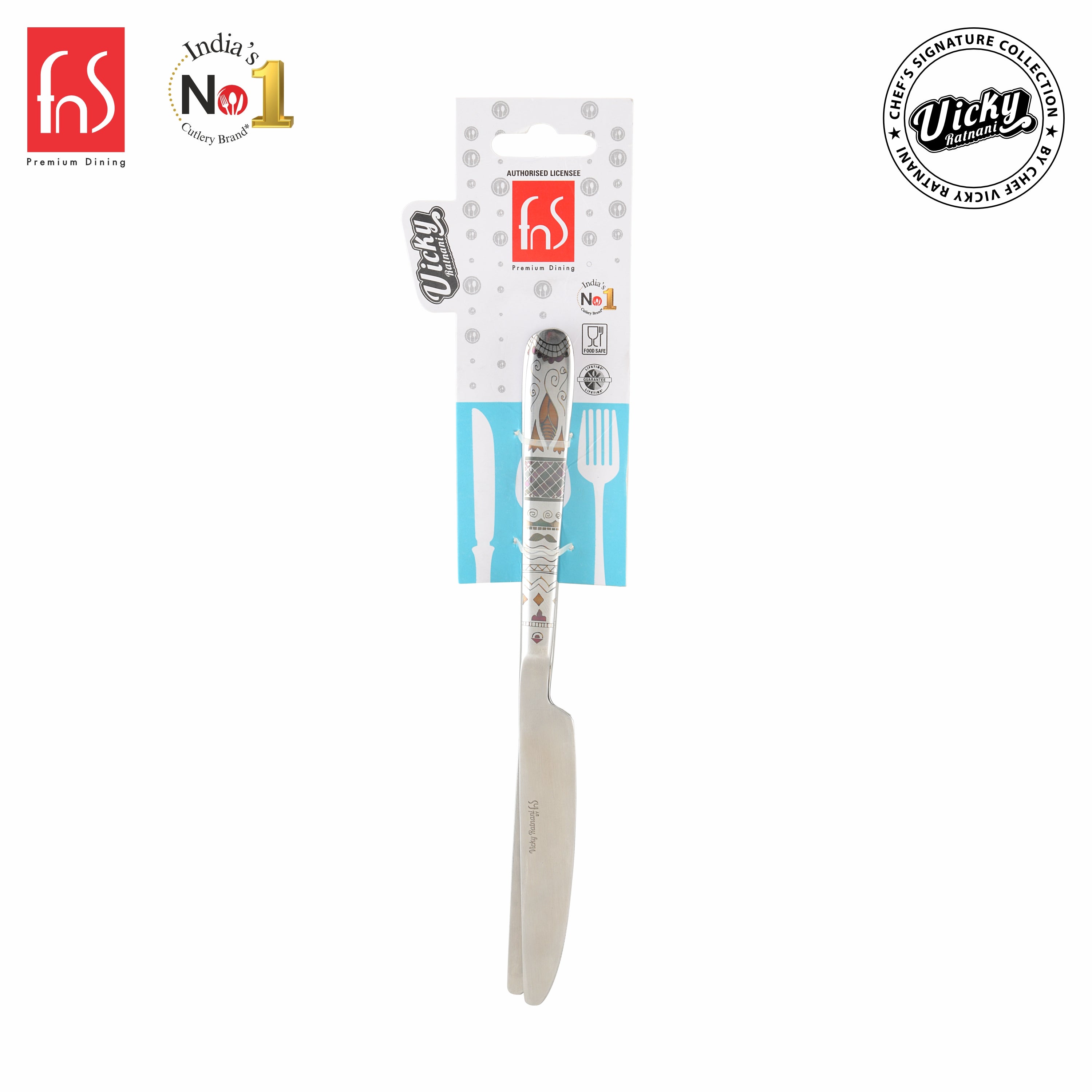 Chef Vicky Ratnani's Signature Collection By FnS Wales Dessert Knife/Dinner knife/Butter knife 2 Pcs Set | Premium artistic & contemporary craftsmanship detailing Handle Design Cutlery for Home, Dining & Kitchen