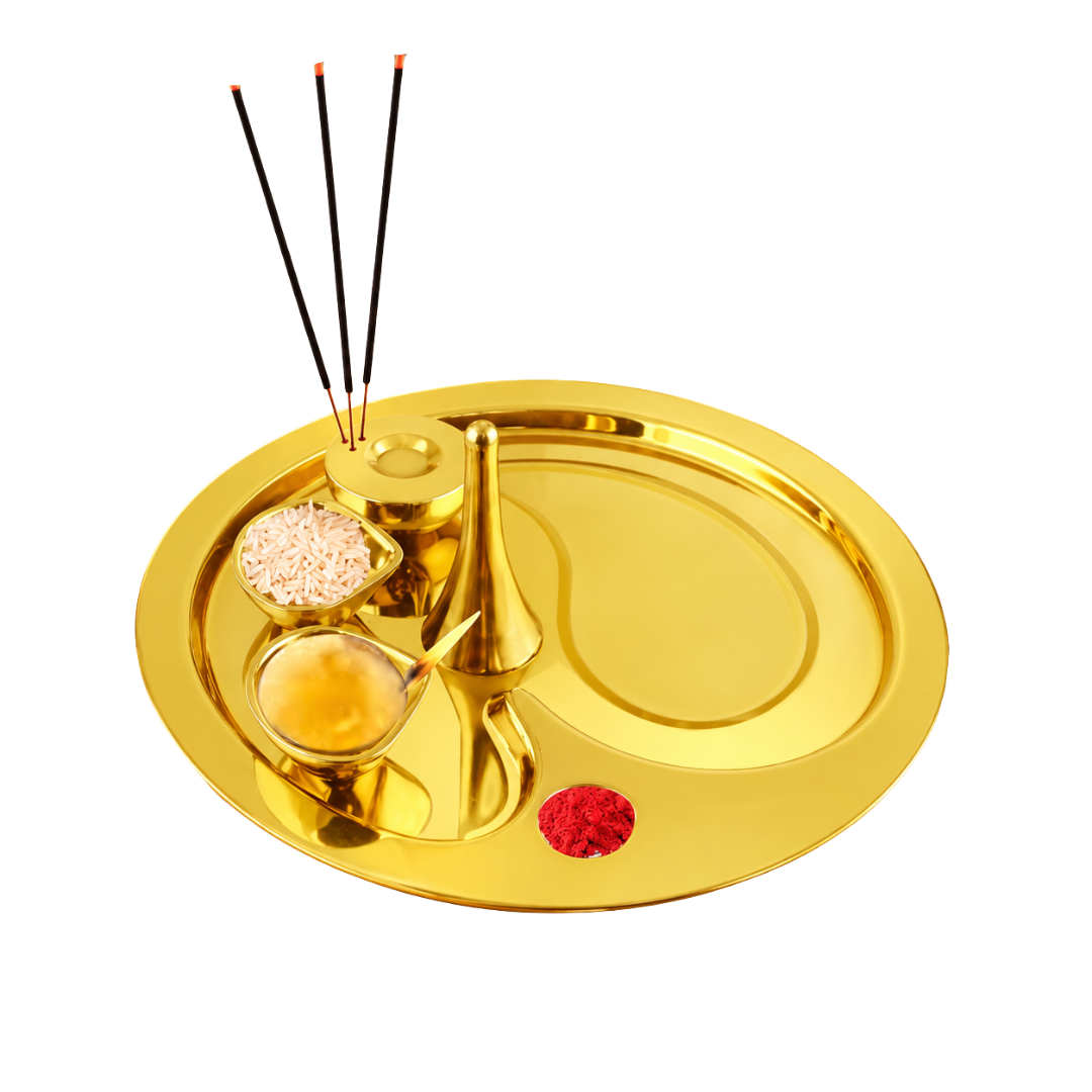 FnS Shubh 5-Pc Gold Finish Stainless Steel Pooja Thali Set