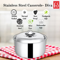 FnS Diva Stainless Steel Casserole (2000 ML)
