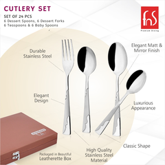 Montavo by FnS Creta Stainless Steel 24 Pcs Cutlery Set in Leatherette Box