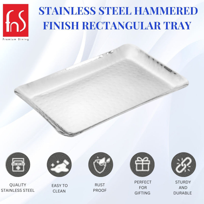 FnS Stainless Steel Rectangular Hammered Finish Deep Platter