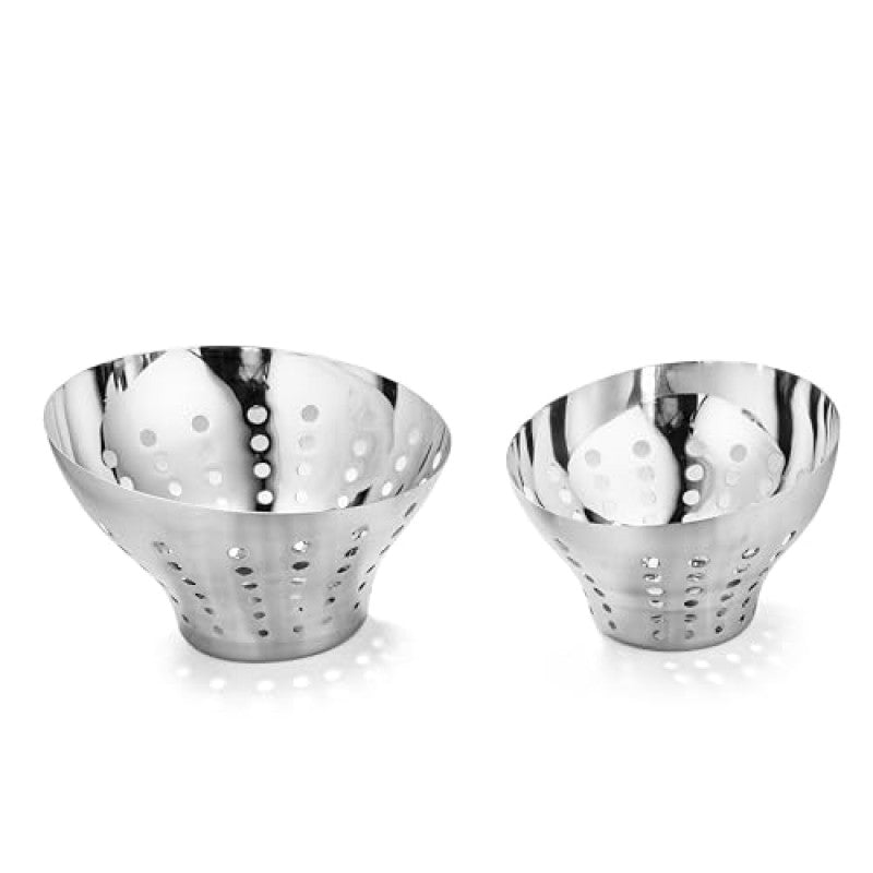 Montavo by FnS Stainless Steel Fruit Bowl/Bread Basket, Oval-Shaped with Polka Dot Design Decorative Basket for Storage in Kitchen (1 Bread Basket)