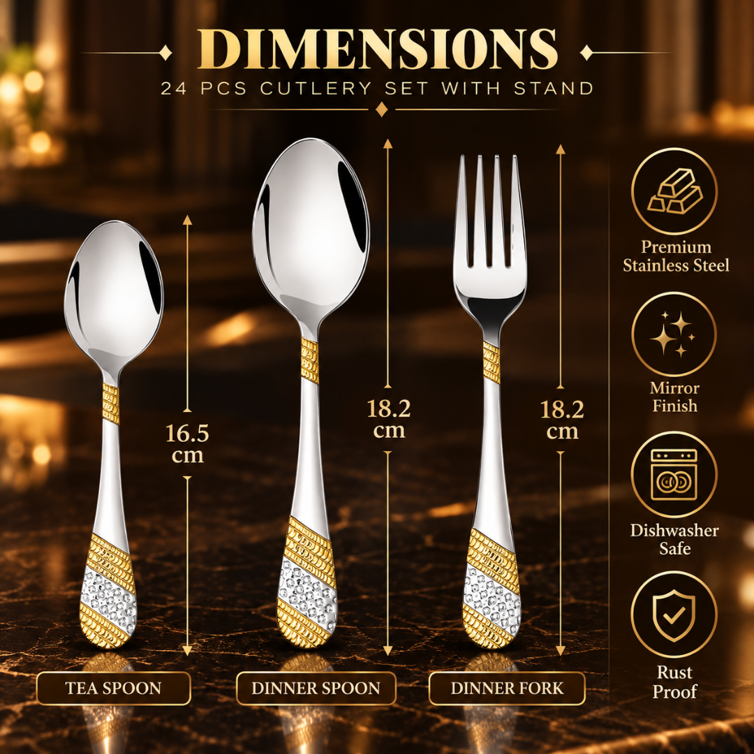 FnS Imperio 24-Pc 24K Gold Plated Stainless Steel Cutlery Set With Stand