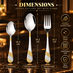 FnS Imperio 24-Pc 24K Gold Plated Stainless Steel Cutlery Set With Stand