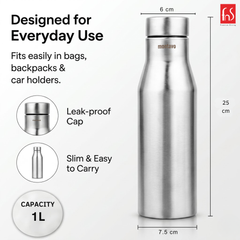 Montavo by FnS Aqua Stainless Steel 1 Litre Water Bottle