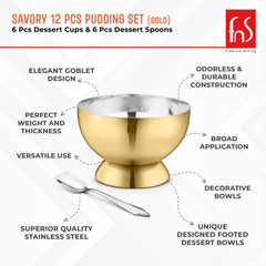 FnS Premium Stainless Steel Savory Ice Cream Bowls Gold