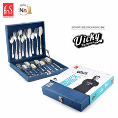 Chef Vicky Ratnani's Signature Collection By FnS Nexa Stainless Steel 18 Pcs Cutlery Set with Box Pack | 6 Dinner Spoons, 6 Dinner Forks, 6 Tea Spoons | Premium sleek contemporary Handle Design Cutlery for Home, Dining & Kitchen