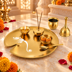 FnS Mangalam 7-Pc Gold Stainless Steel Pooja Thali Set