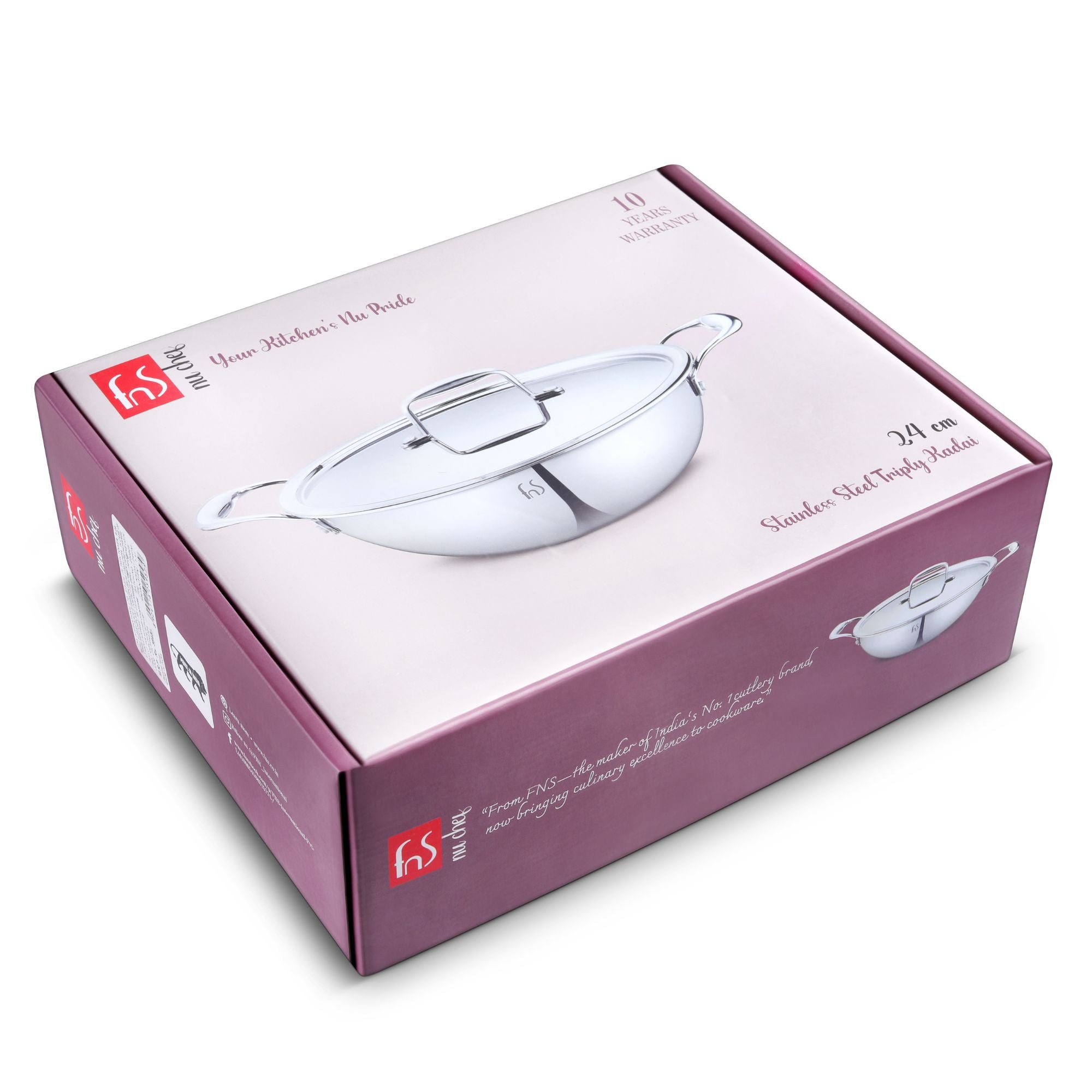 FnS NuChef Cookware Triply Kadai 28 CM With Lid