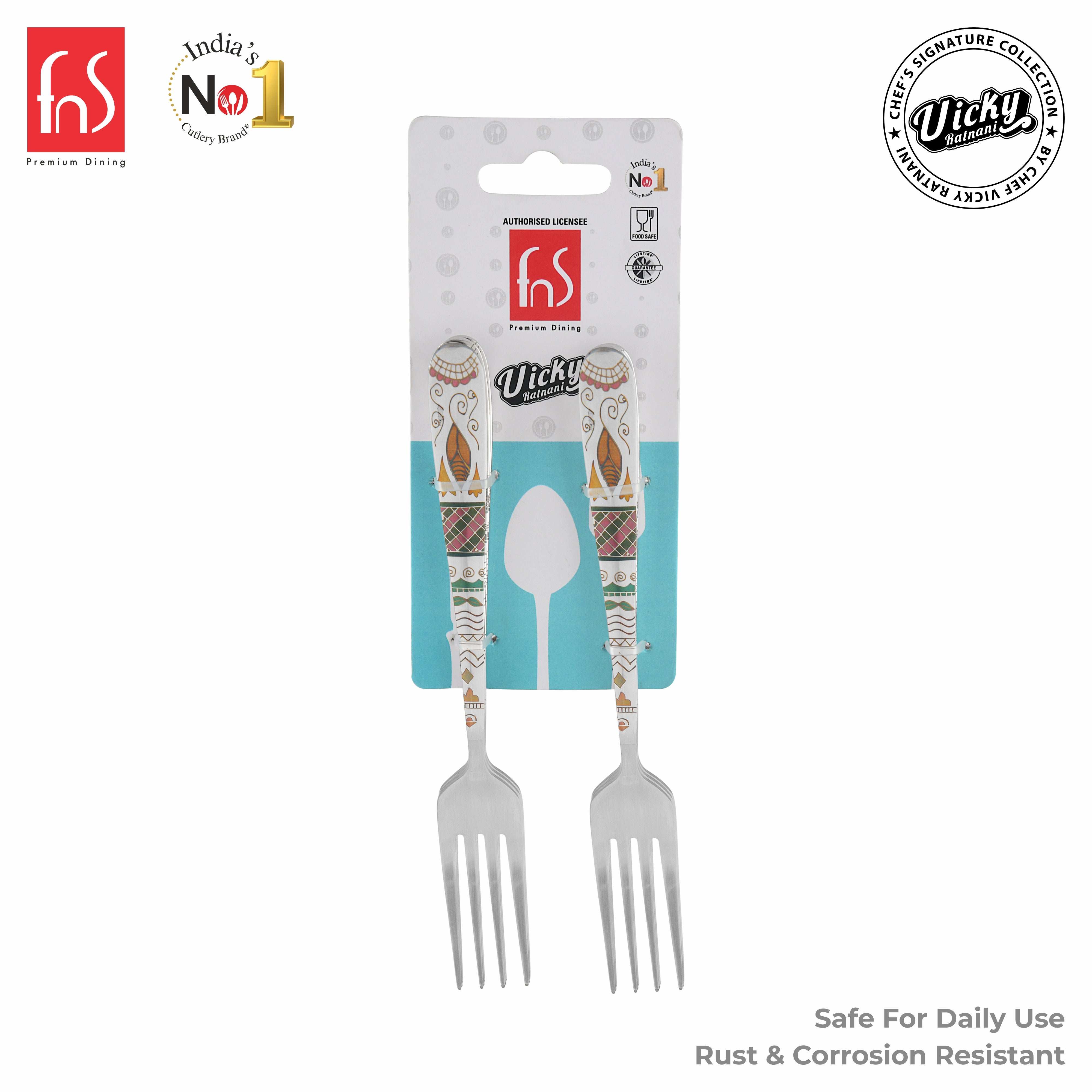 Chef Vicky Ratnani's Signature Collection By FnS Wales Stainless Steel Dessert Fork 6 Pcs Set | Premium artistic & contemporary craftsmanship detailing Handle Design Cutlery for Home, Dining & Kitchen