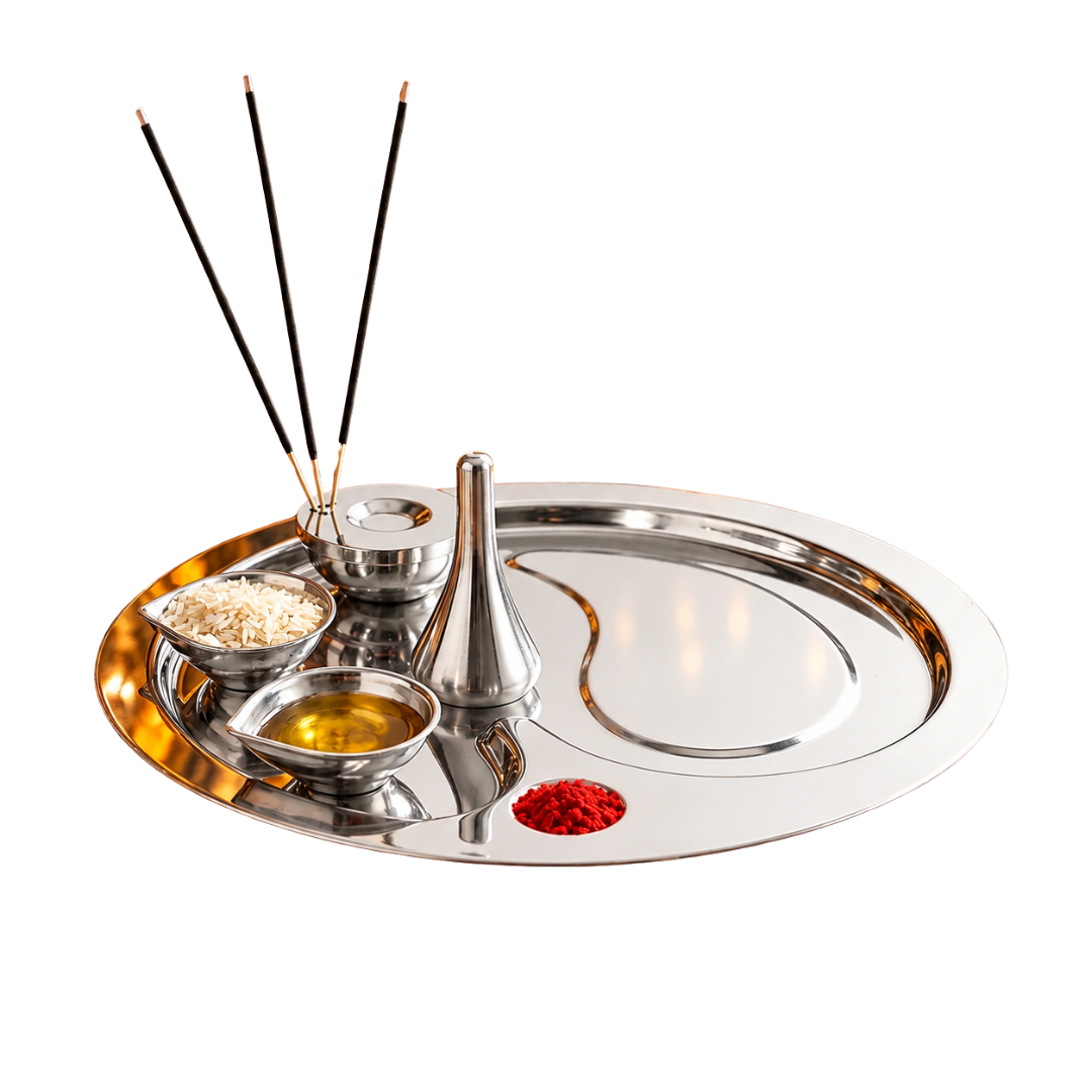 FnS Premium Stainless Steel Pooja Thali Set of 5 Shine Finish