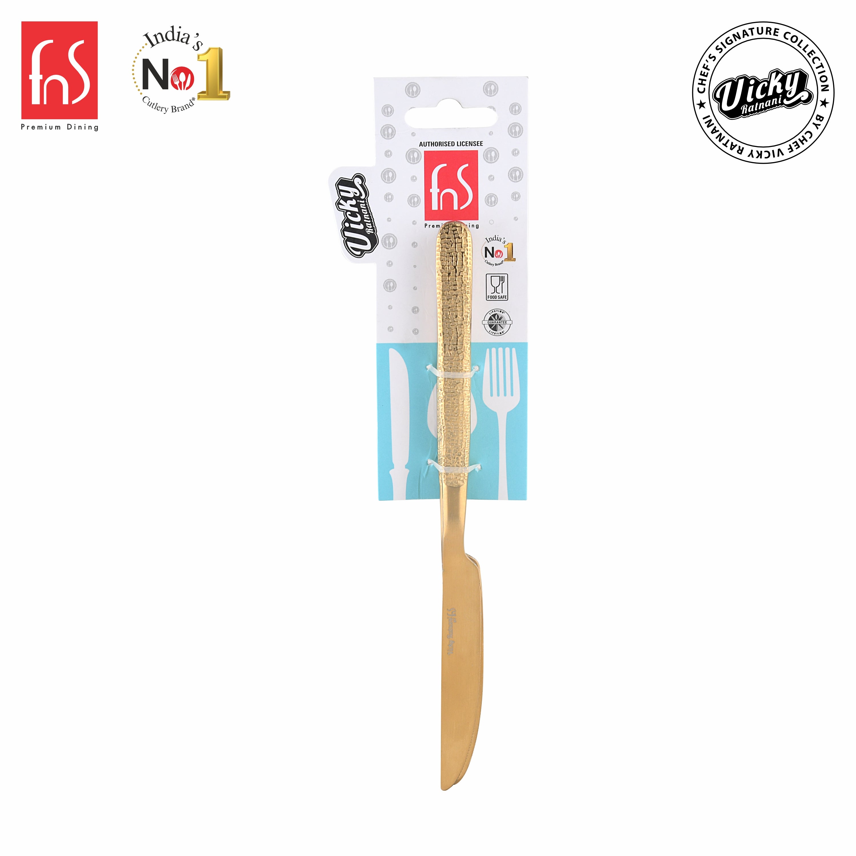 Chef Vicky Ratnani's Signature Collection By FnS Velora Dessert Knife/Dinner knife/Butter knife 2 Pcs Set | Premium Textured Handle Design Cutlery for Home, Dining & Kitchen
