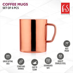 FNS Stainless Steel coffee Mugs Rose Gold (Set of 6)