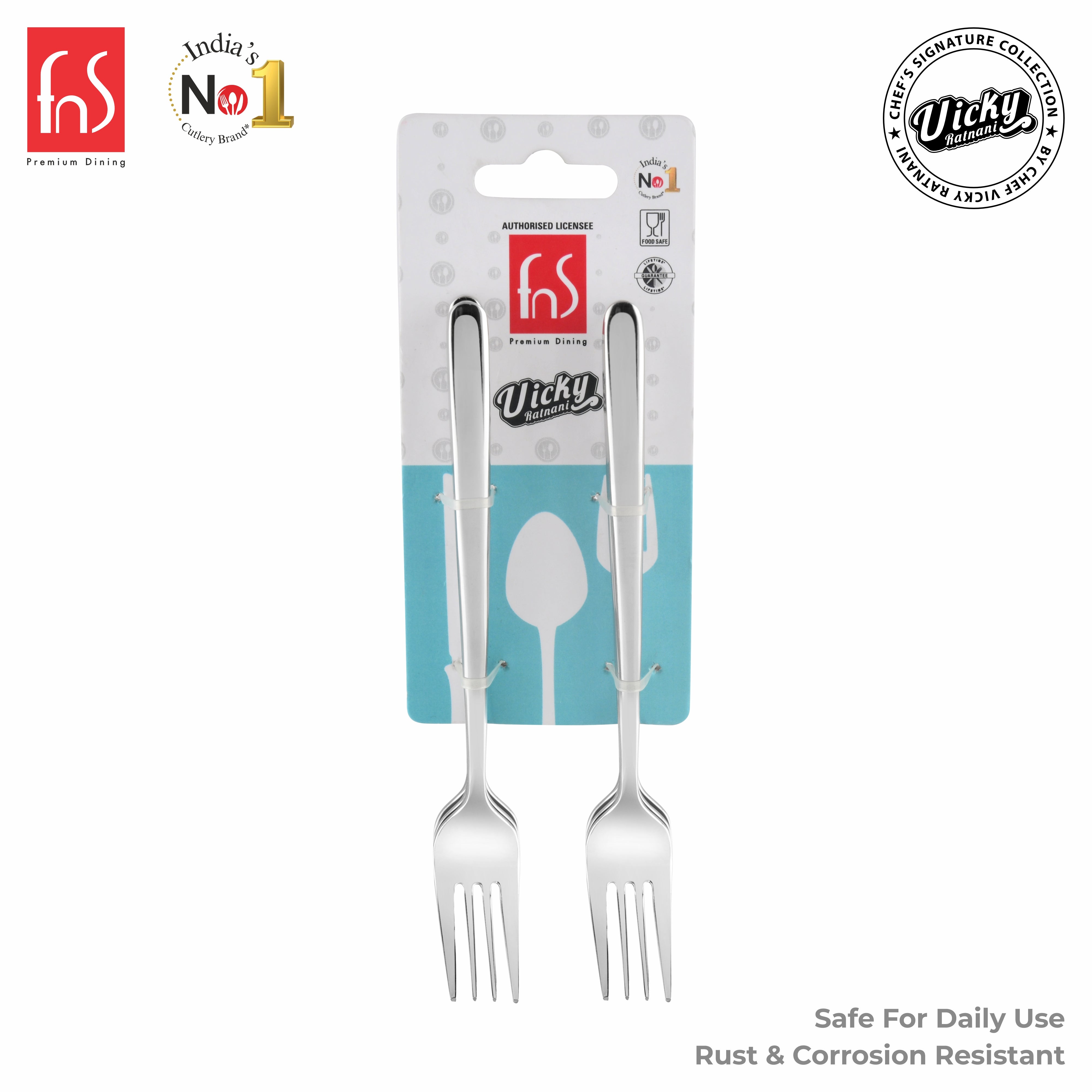 Chef Vicky Ratnani's Signature Collection By FnS Thames Stainless Steel Dessert Fork 6 Pcs Set | Premium modern minimalism Handle Design Cutlery for Home, Dining & Kitchen
