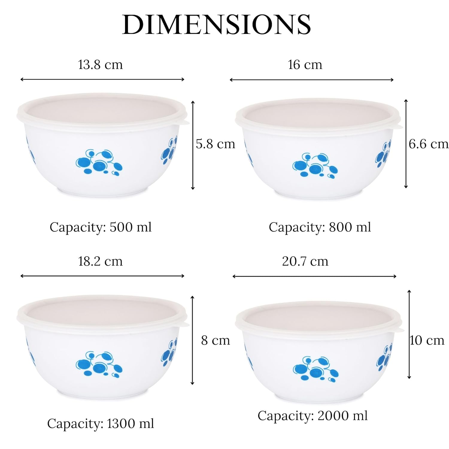 Montavo by FnS White Steel Serving Bowl Set of 4 Bowls (500 ml, 800 ml, 1300 ml, 2000 ml)