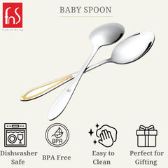 FnS Classic 24 Karat Gold Plated Stainless Steel Baby Spoon (Set of 6) for Home, Dining and Kitchen