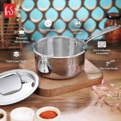 FnS NuChef Cookware Triply Sauce Pan 20 CM With Stay-Cool Handles | Even Heat Distribution, Durable & Rust-Free Cookware