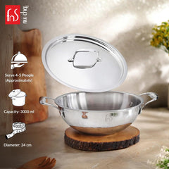 FnS NuChef Cookware Triply Kadai 24 CM With Stay-Cool Handles | Even Heat Distribution, Durable & Rust-Free Cookware