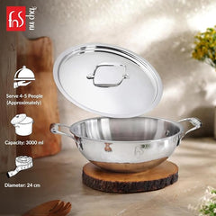 FnS NuChef Cookware Triply Kadai 24 CM With Stay-Cool Handles | Even Heat Distribution, Durable & Rust-Free Cookware