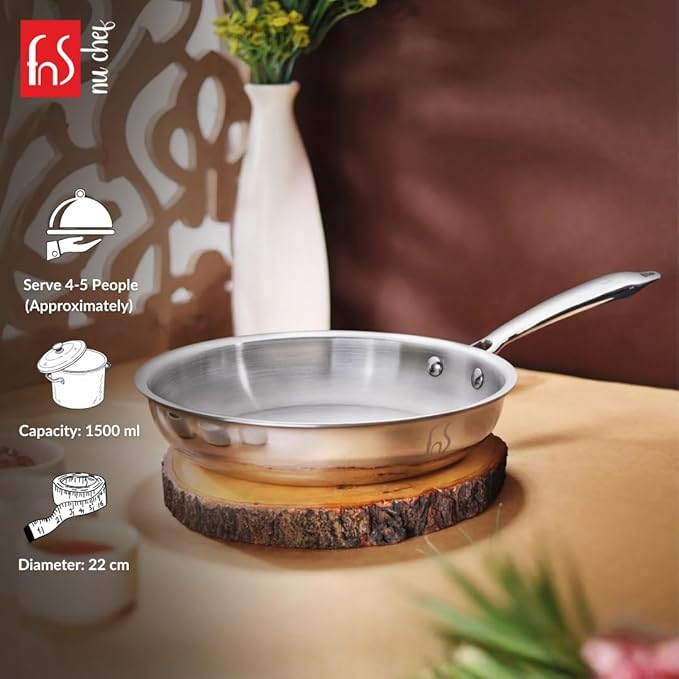 FnS NuChef Cookware Triply Frypan 22 CM With Stay-Cool Handles | Even Heat Distribution, Durable & Rust-Free Cookware