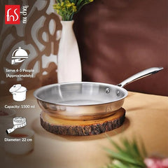 FnS NuChef Cookware Triply Frypan 22 CM With Stay-Cool Handles | Even Heat Distribution, Durable & Rust-Free Cookware