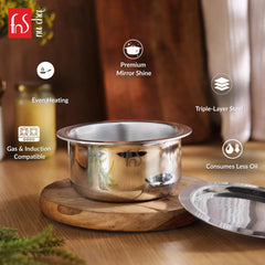 FnS NuChef Cookware Triply Tope 16 CM | Even Heat Distribution, Durable & Rust-Free Cookware