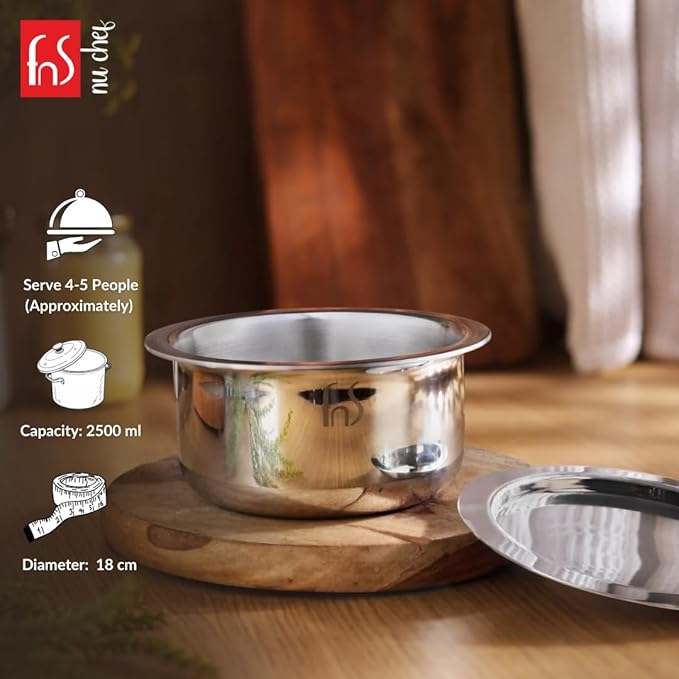 FnS NuChef Cookware Triply Tope 18 CM | Even Heat Distribution, Durable & Rust-Free Cookware