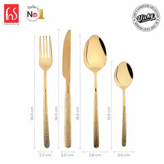 Chef Vicky Ratnani's Signature Collection By FnS Velora Stainless Steel 24 Pcs Cutlery Set with Box Pack | 6 Dinner Spoon, 6 Dinner Fork, 6 Dinner Knife/Butter Knife, 6 Teaspoon | Premium Textured Handle Design Cutlery for Home, Dining & Kitchen