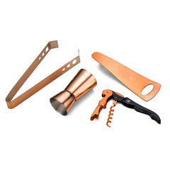 FnS 4 pcs Bar Tool Set in Rose Gold Finish with Box Packaging -Home Bartending Kit with Ice Tong, Peg Measure, Bottle Opener, Corkscrew