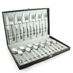 FnS Venice 24 Pc Stainless Steel Cutlery Set with Leatherette Box (6 Dinner Spoon, 6 Dinner Fork, 6 Tea Spoon, 6 Dinner Knives)
