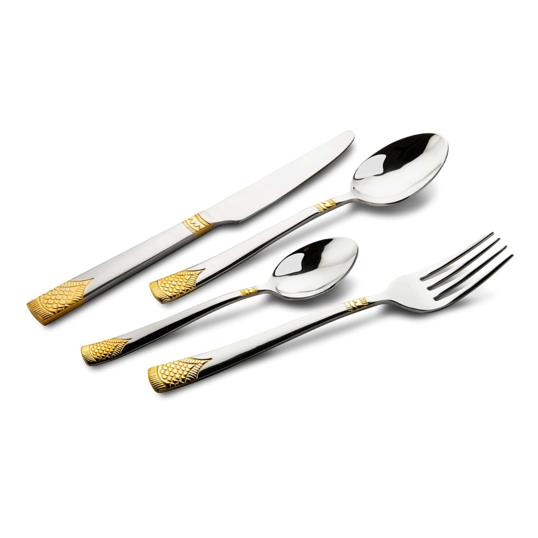 FnS August 24-Pc 24K Gold Plated Steel Cutlery Set With Stand