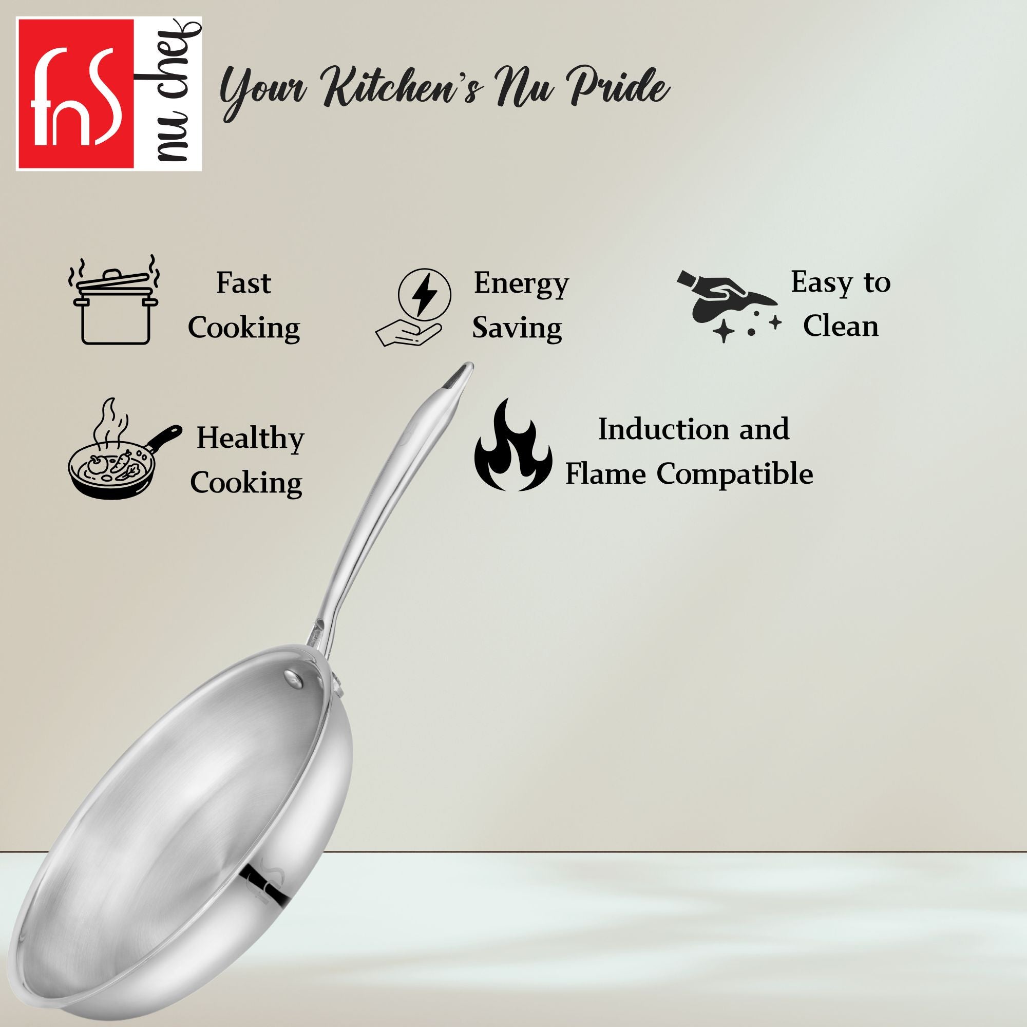 FnS NuChef Cookware Triply Frypan 26 CM