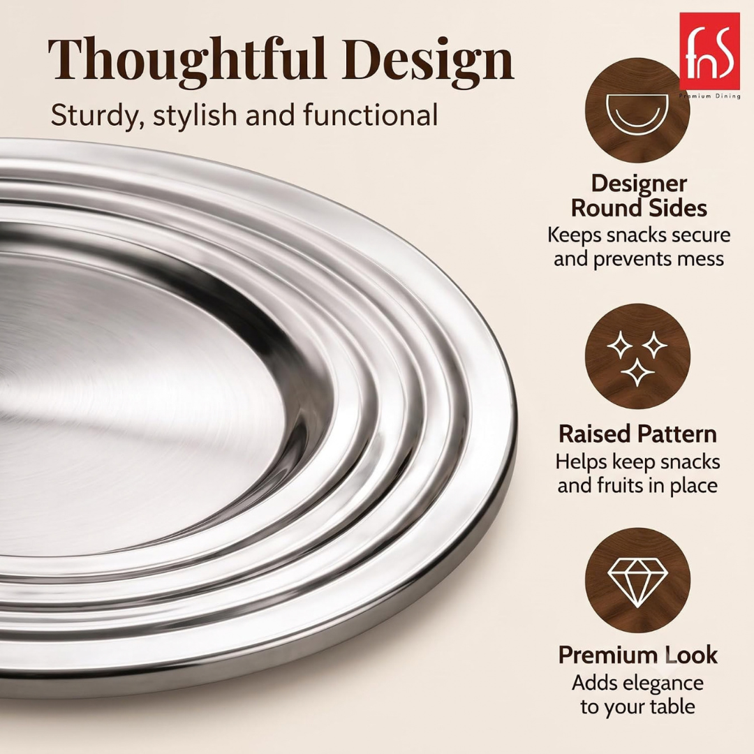 FnS Orbit Stainless Steel Serving Set for Snacks, Dry Fruits, Dessert (Rose Gold)