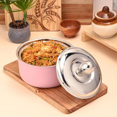 FNS Alwin Pink Finish Stainless Steel Casserole with Lid (1600 ml)