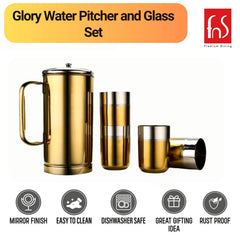 Fns Glory Stainless steel Water pitcher and glass gold