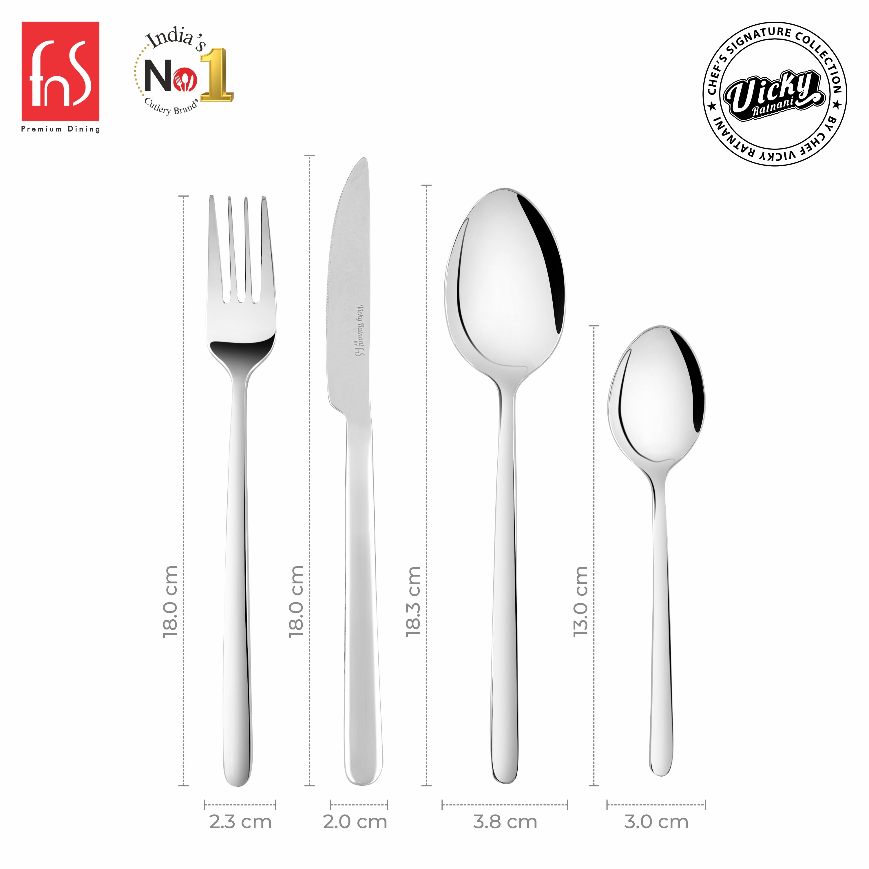 Chef Vicky Ratnani's Signature Collection By FnS Thames Stainless Steel 24 Pcs Cutlery Set with Box Pack | 6 Dinner Spoon, 6 Dinner Fork, 6 Dinner Knife/Butter Knife, 6 Teaspoon | Premium modern minimalism Handle Design Cutlery for Home, Dining & Kitchen