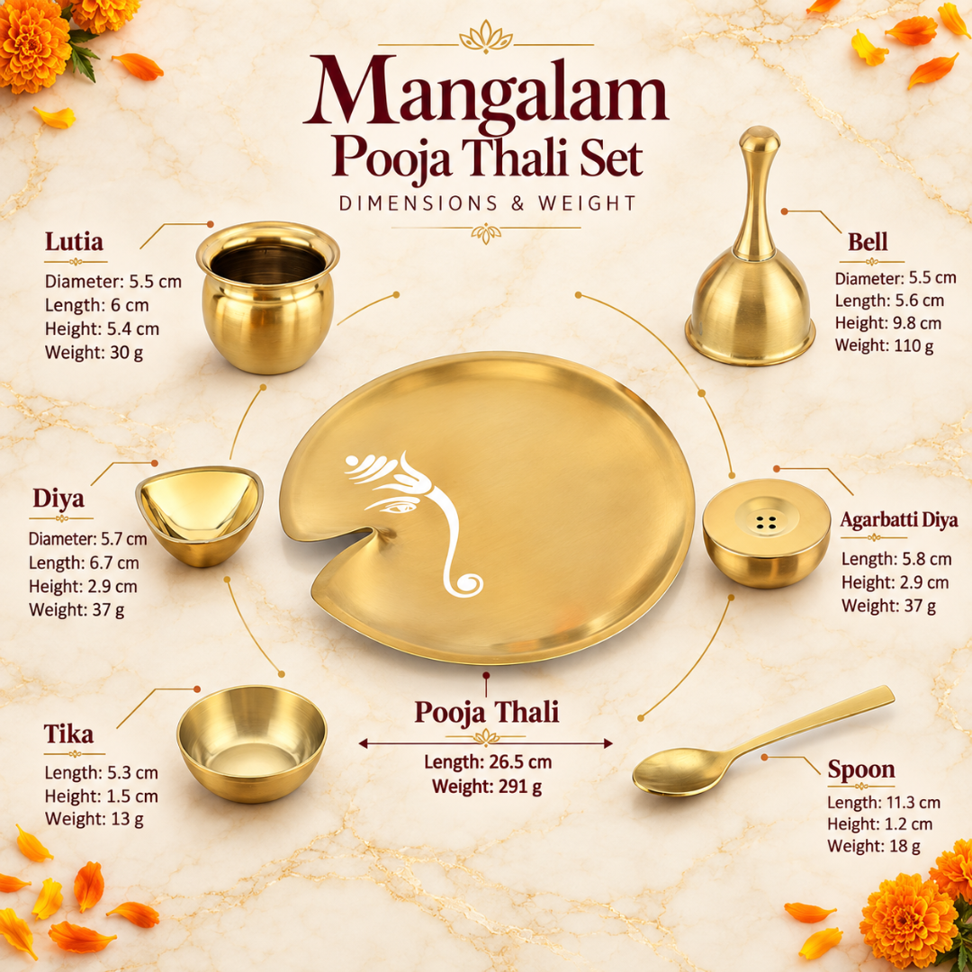 FnS Mangalam 7-Pc Gold Stainless Steel Pooja Thali Set