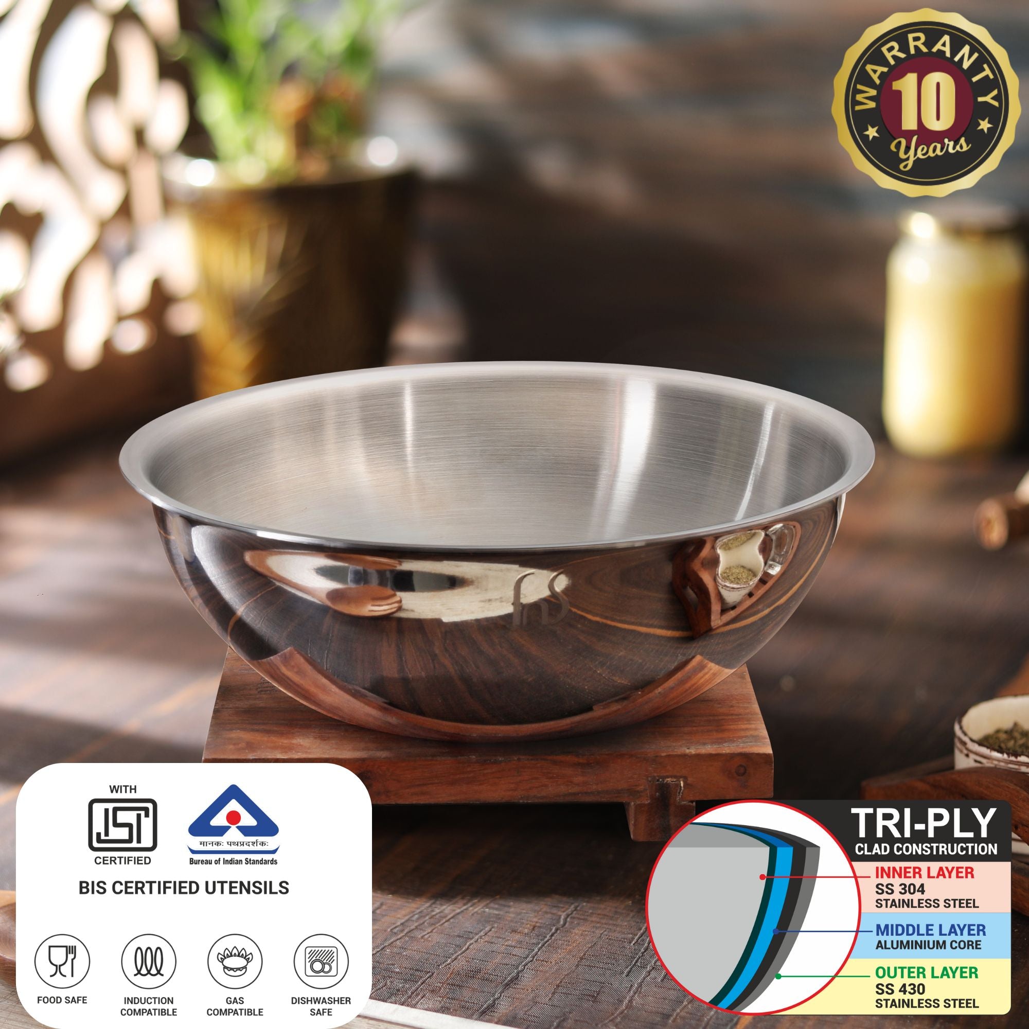 FnS NuChef Cookware Triply Tasla 22 CM