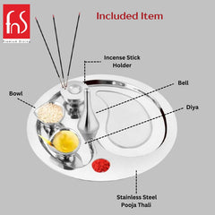 FnS Premium Stainless Steel Pooja Thali Set - 5 Pc Set (Silver) (Pooja Thali)